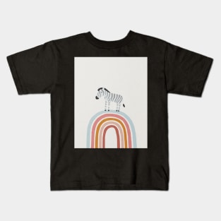 Zebra on Rainbow, Abstract, Mid century modern kids wall art, Nursery room Kids T-Shirt